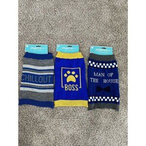 Lot of 3 Warm Dog Sweaters size Large Up To 17” Blue Black Yellow New Boys